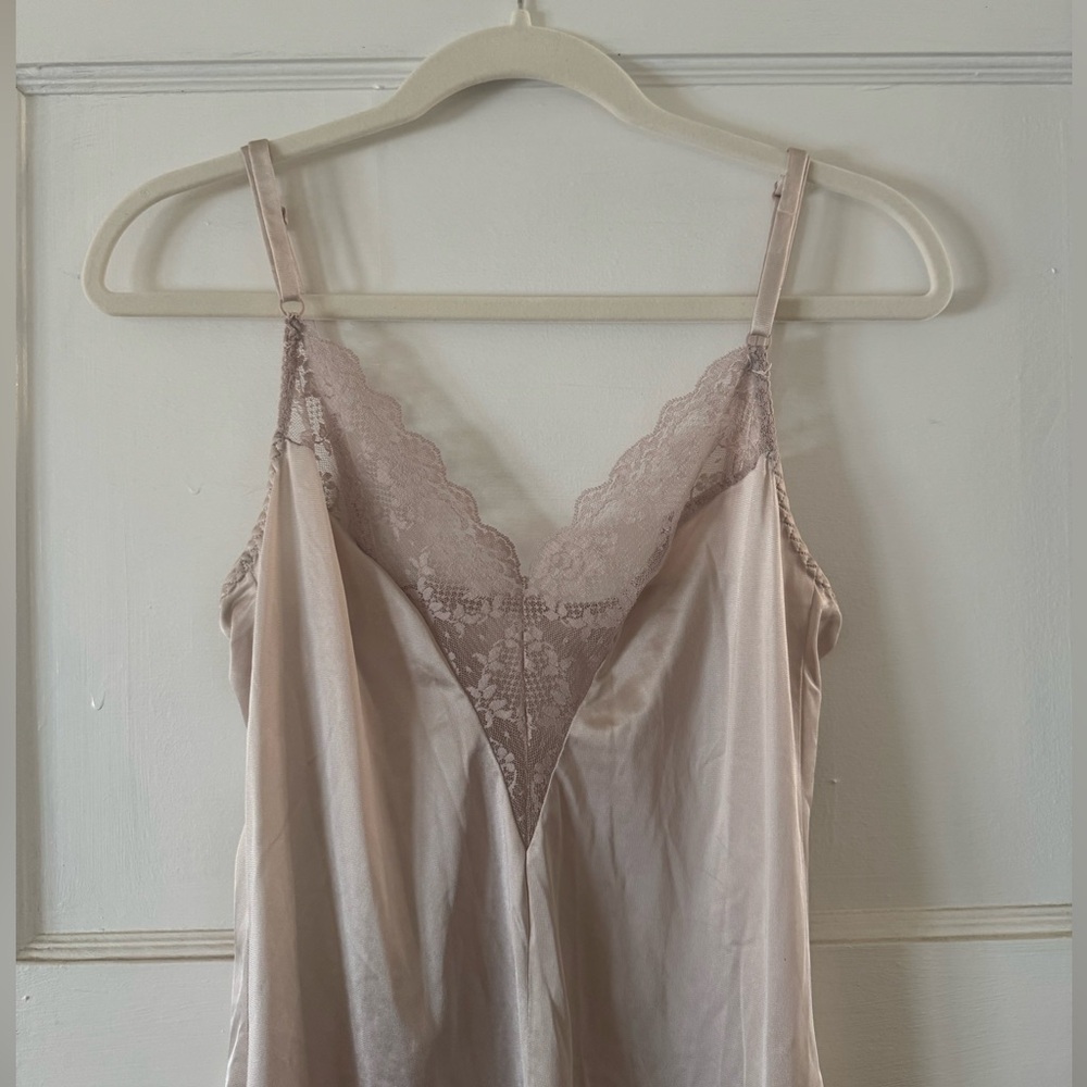 Vintage Maidenform 80s Beige Lace Silky Chemise Nighty Lingerie Sz 36 (M 8/10) - Picture 2 of 7